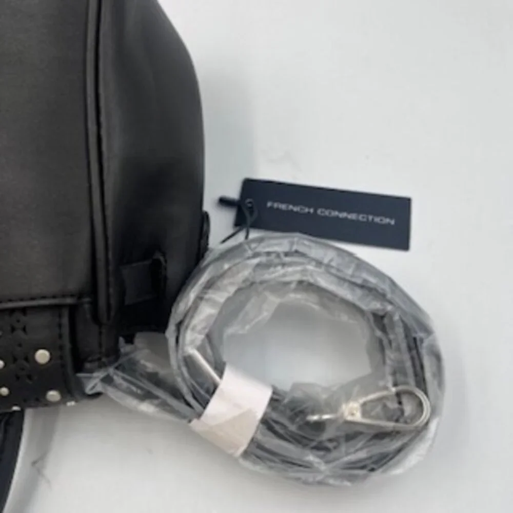 NEW French Connection Bellita Purse crossbody bag Black Faux Leather Silver Stud
